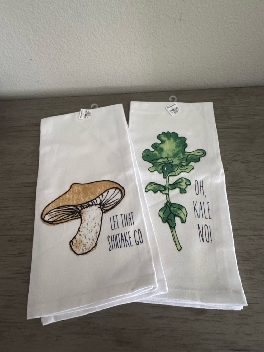 Whimsical Veggie Kitchen Towels - Mushroom & Kale - NWT